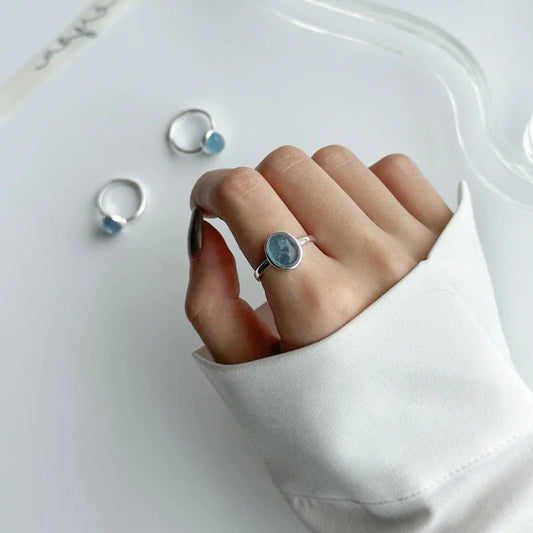 Aqua Oval Ring – Verstellbarer Ring aus 925er Silber mit natürlichem Aquamarin - AuraGleam