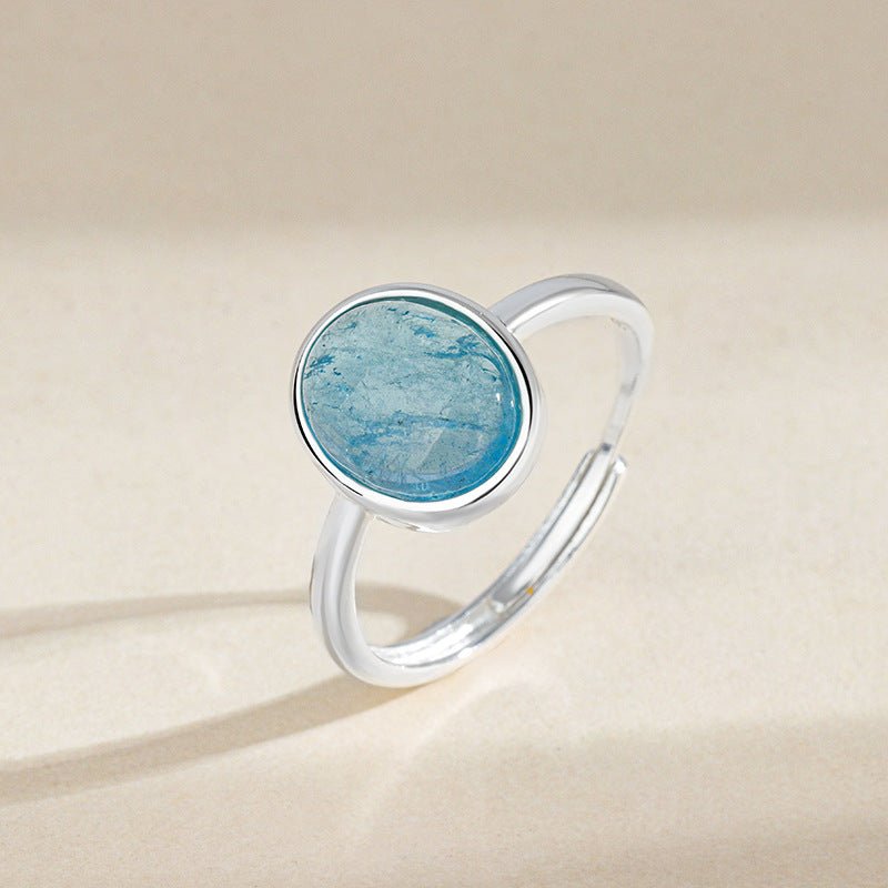 Aqua Oval Ring – Verstellbarer Ring aus 925er Silber mit natürlichem Aquamarin - AuraGleam