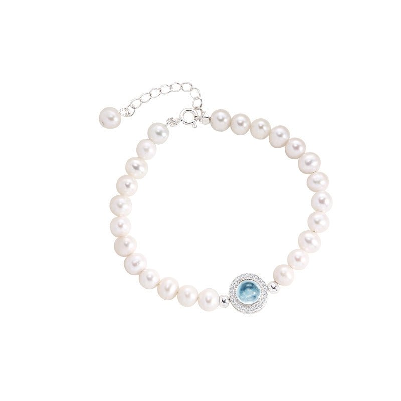 Bleu Élégance – Armband mit S925 - Silber, Aquamarin & Swarovski Kristallperlen - AuraGleam