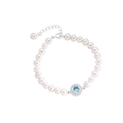Bleu Élégance – Armband mit S925 - Silber, Aquamarin & Swarovski Kristallperlen - AuraGleam