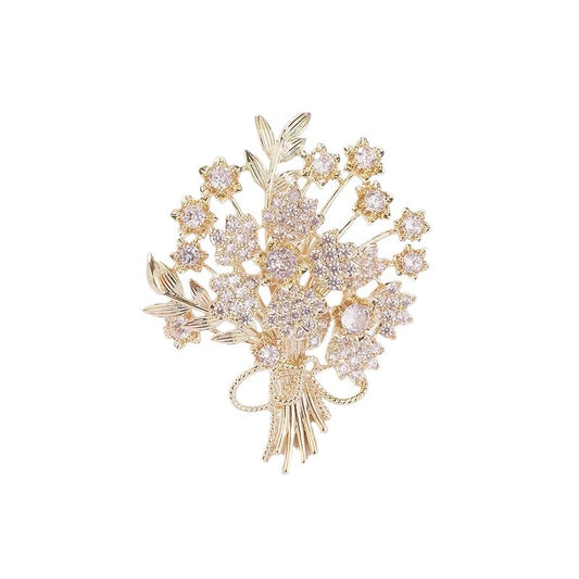 Goldene Strassbrosche in Blumenstrauß-Form mit funkelnden Kristallen – elegantes Accessoire für besondere Anlässe