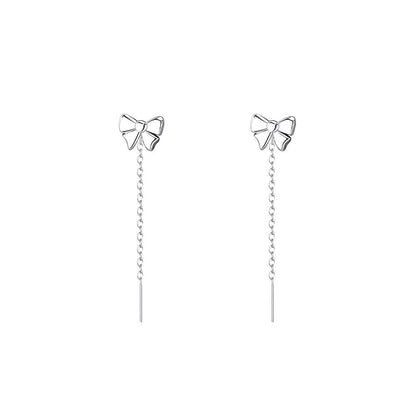 Bow Elegance – S999 Feinsilber Ohrringe mit filigranem Schleifen - Design und eleganter Ohrkette - AuraGleam