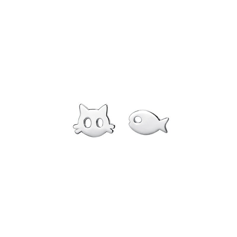Cat & Fish – S925 Silber Ohrstecker Set im asymmetrischen Design - AuraGleam