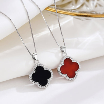 Clover Chic Collier – S925 Silber Halskette mit Achat - Vierblatt - Anhänger - AuraGleam