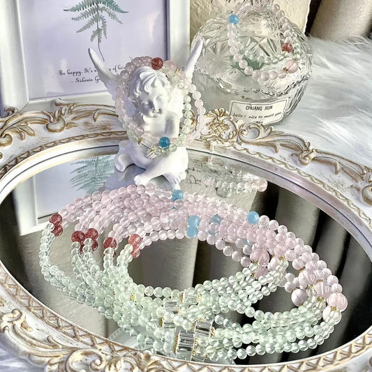 Crystal Harmony – Natürliche Heilstein - Multilayer - Armband aus Prehnit, Rosenquarz, Aquamarin & mehr - AuraGleam