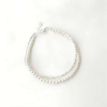 Fairy Pearl – Doppelreihiges Armband aus S925 - Silber & Kristallperlen - AuraGleam