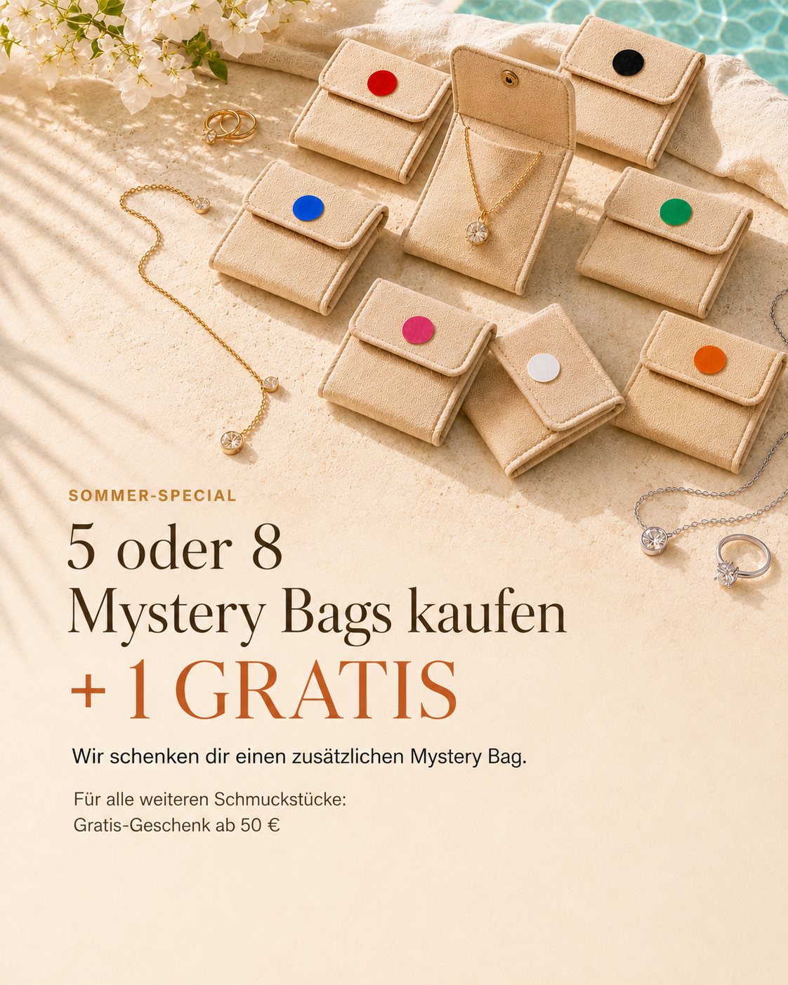 AuraGleam Mystery Schmuckbeutel mit Gold- und Silberschmuck