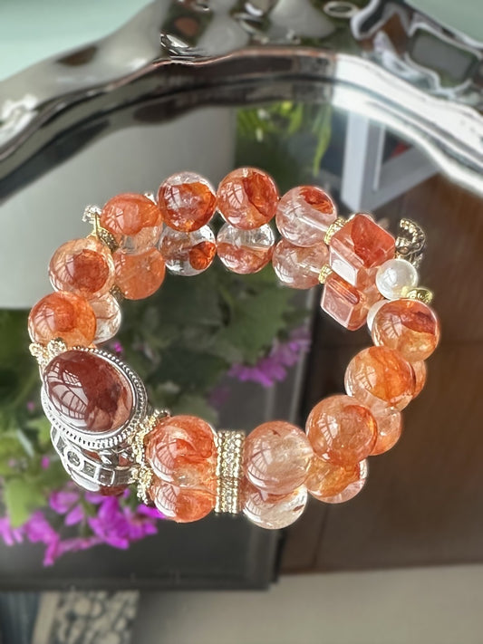 Koi Bloom – Natürlicher Roter Gartenquarz Armband 12mm - AuraGleam