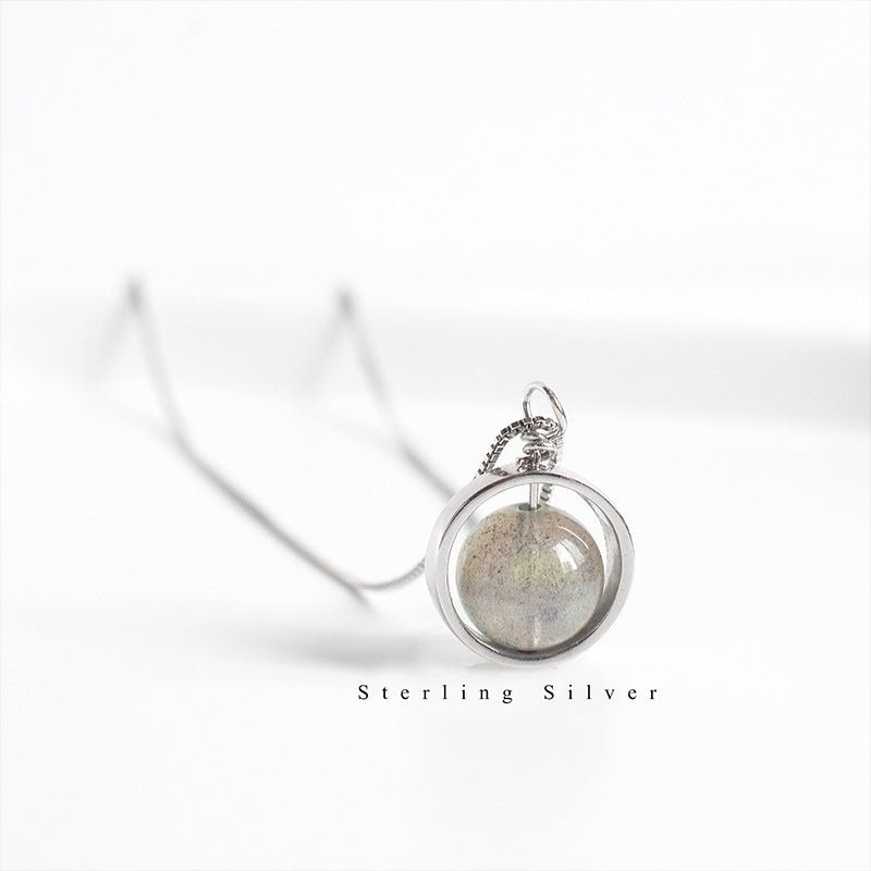 Luna Orbit – S925 Silber Halskette mit Mondstein - Anhänger - AuraGleam