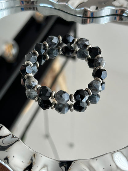 Midnight Shift – Facettierter Obsidian & Labradorit Armband 9.5mm - AuraGleam