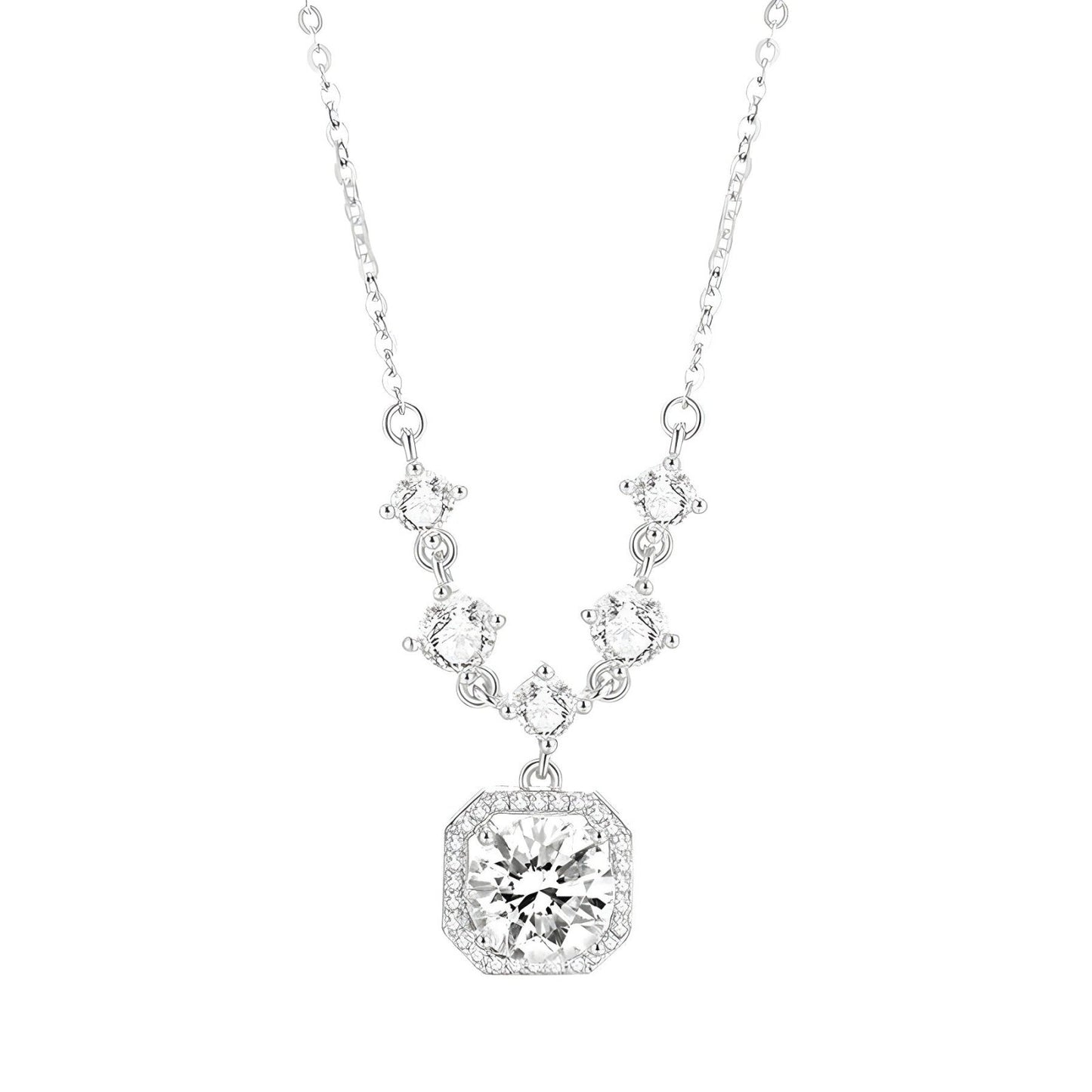 Moissanite Sugarcube Halskette – Elegante S925 Silberkette mit funkelndem Moissanit - Anhänger - AuraGleam