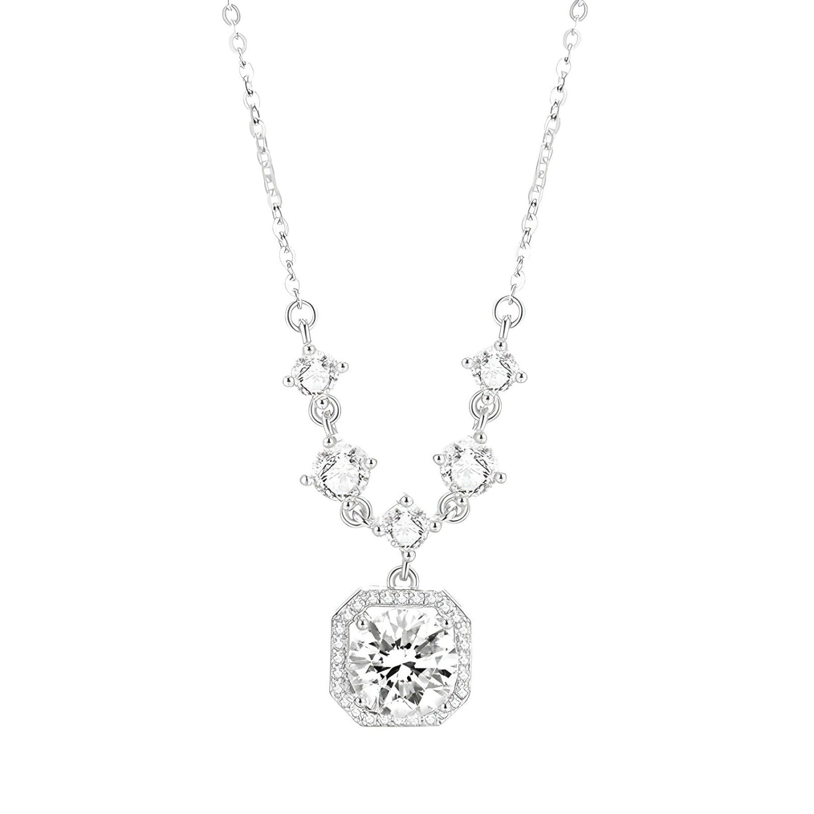 Moissanite Sugarcube Halskette – Elegante S925 Silberkette mit funkelndem Moissanit - Anhänger - AuraGleam