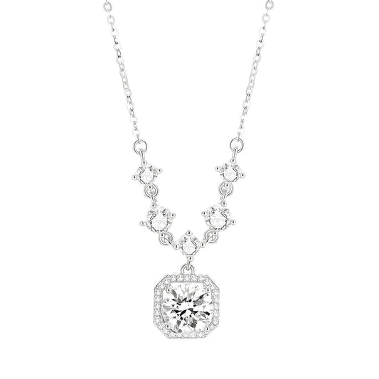 Moissanite Sugarcube Halskette – Elegante S925 Silberkette mit funkelndem Moissanit - Anhänger - AuraGleam