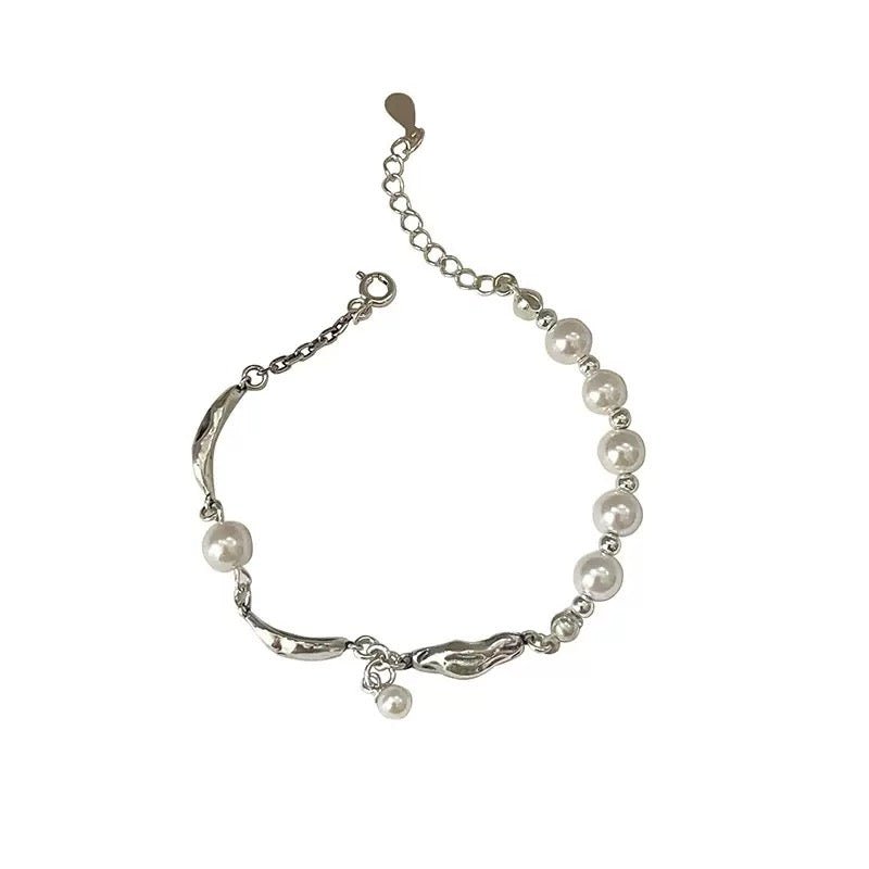 Mondfluss – 925er Silberarmband mit Perlen & Struktur - Elementen - AuraGleam