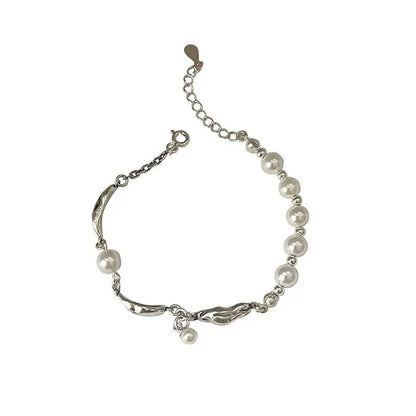 Mondfluss – 925er Silberarmband mit Perlen & Struktur - Elementen - AuraGleam