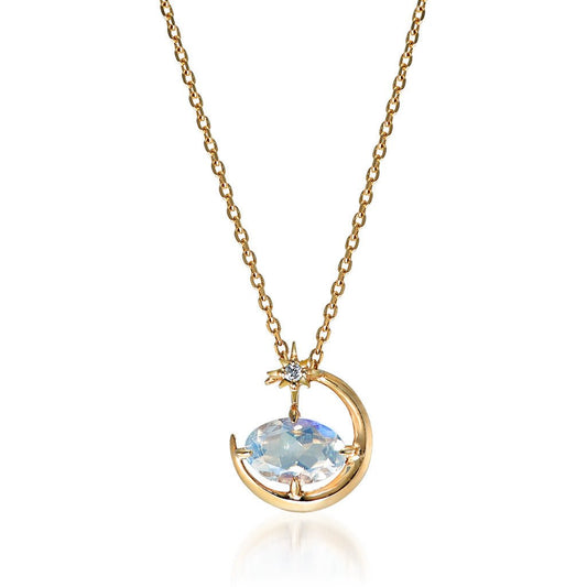 Mondlicht Sternenglanz – S925 Silber Halskette mit Opal - Anhänger, 14K vergoldet - AuraGleam