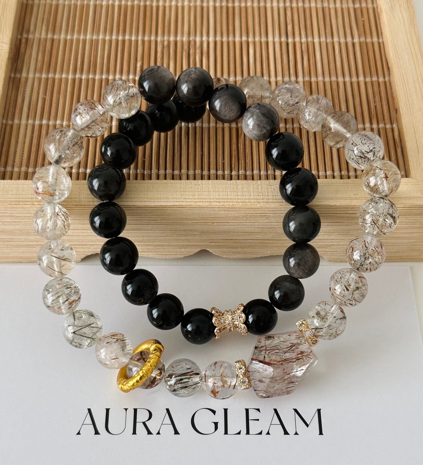 Mystic Duality – Doppel - Armband aus Super Seven & Schwarzem Goldobsidian (Originaldesign) - AuraGleam