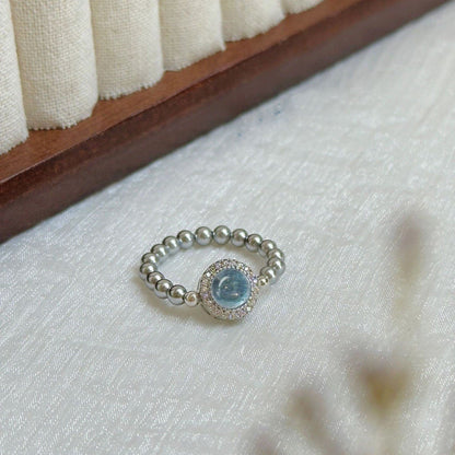 Ocean Glanz Ring – S925 Silberring mit Aquamarin und Swarovski Kristallperlen - AuraGleam