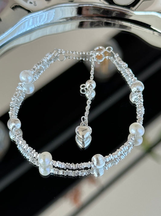 Perlentakt – 925er Silberarmband mit Süßwasserperlen - AuraGleam