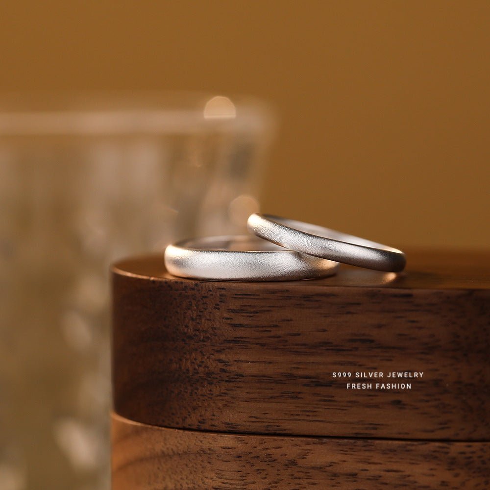 Pure Harmony – S999 Feinsilber - Partnerringe mit matter Oberfläche (verstellbar) - AuraGleam