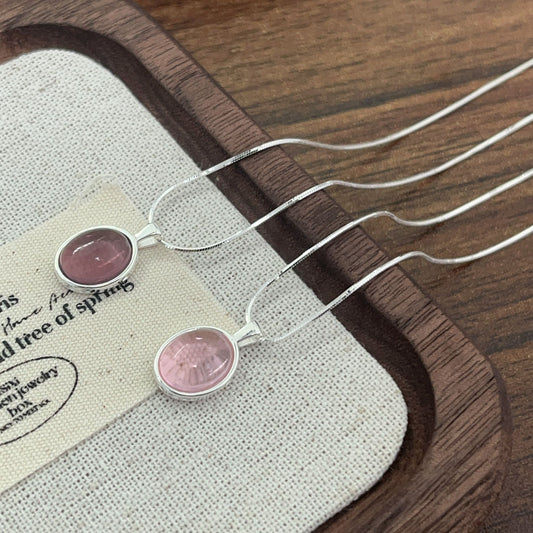 S925 Silber Damen Halskette mit ovalem Anhänger aus Rosenquarz oder Amethyst – zarte Kette als Geschenk für Frauen
