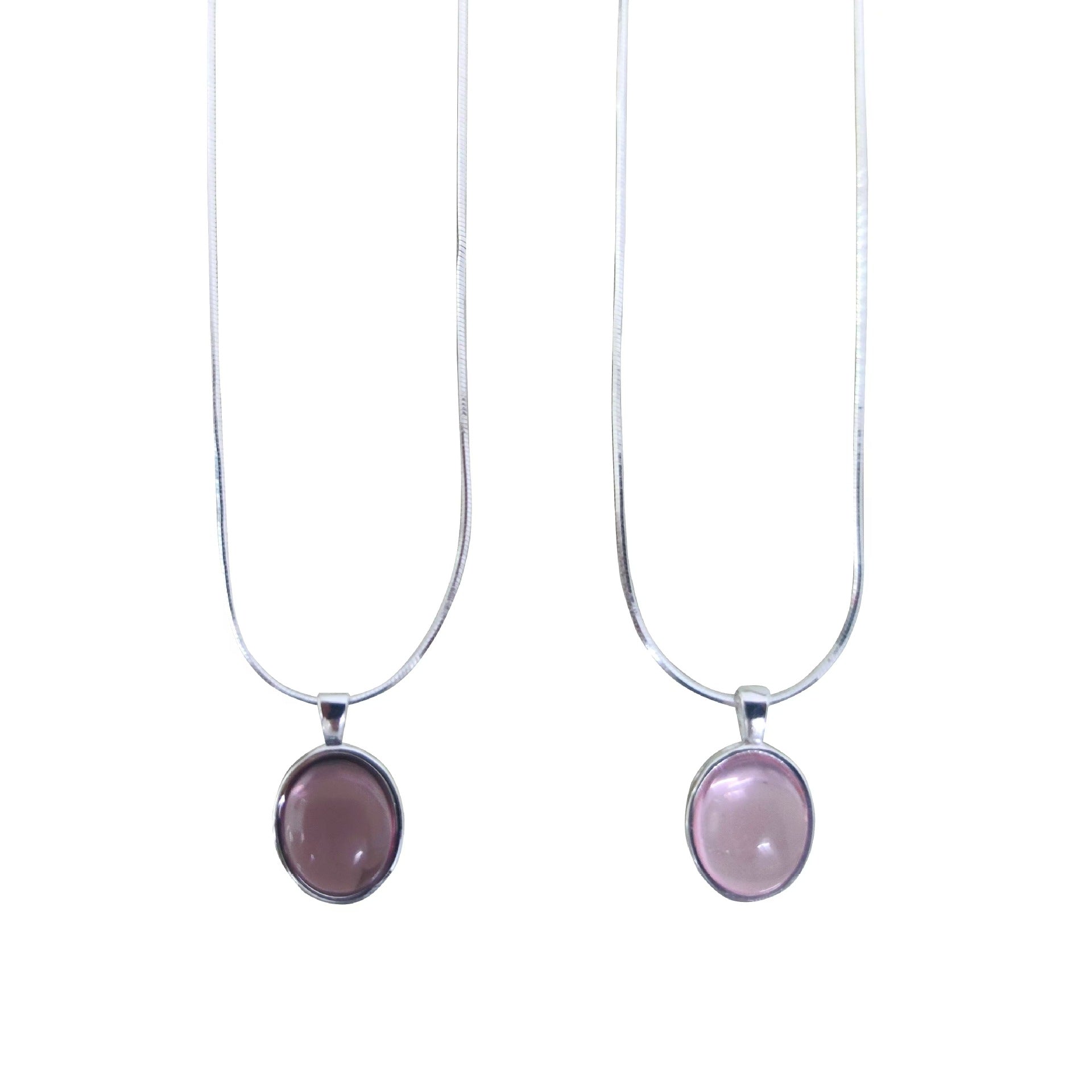 S925 Silber Damen Halskette mit ovalem Anhänger aus Rosenquarz oder Amethyst – zarte Kette als Geschenk für Frauen

