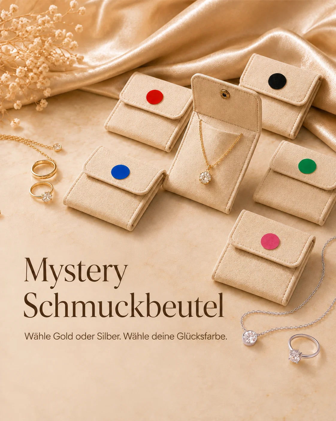 AuraGleam Mystery Schmuckbeutel mit Gold- und Silberschmuck