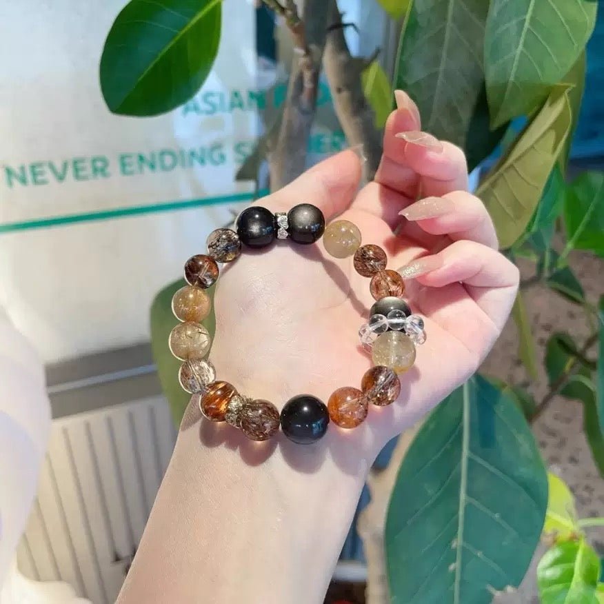 Shadow Light – Kristallarmband mit Silberobsidian, Super Seven & Rutilquarz - AuraGleam