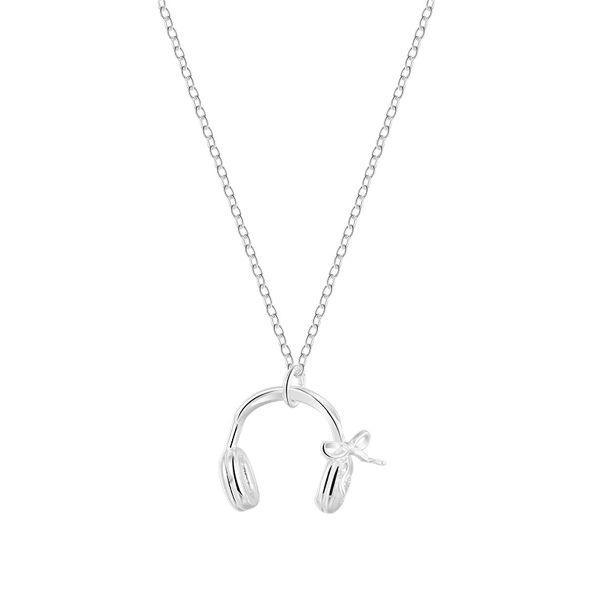 Sound of Style – S925 Silber Halskette mit Kopfhörer, Schleife, stilvoll, verspielt - AuraGleam