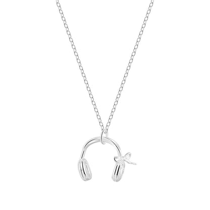 Sound of Style – S925 Silber Halskette mit Kopfhörer, Schleife, stilvoll, verspielt - AuraGleam