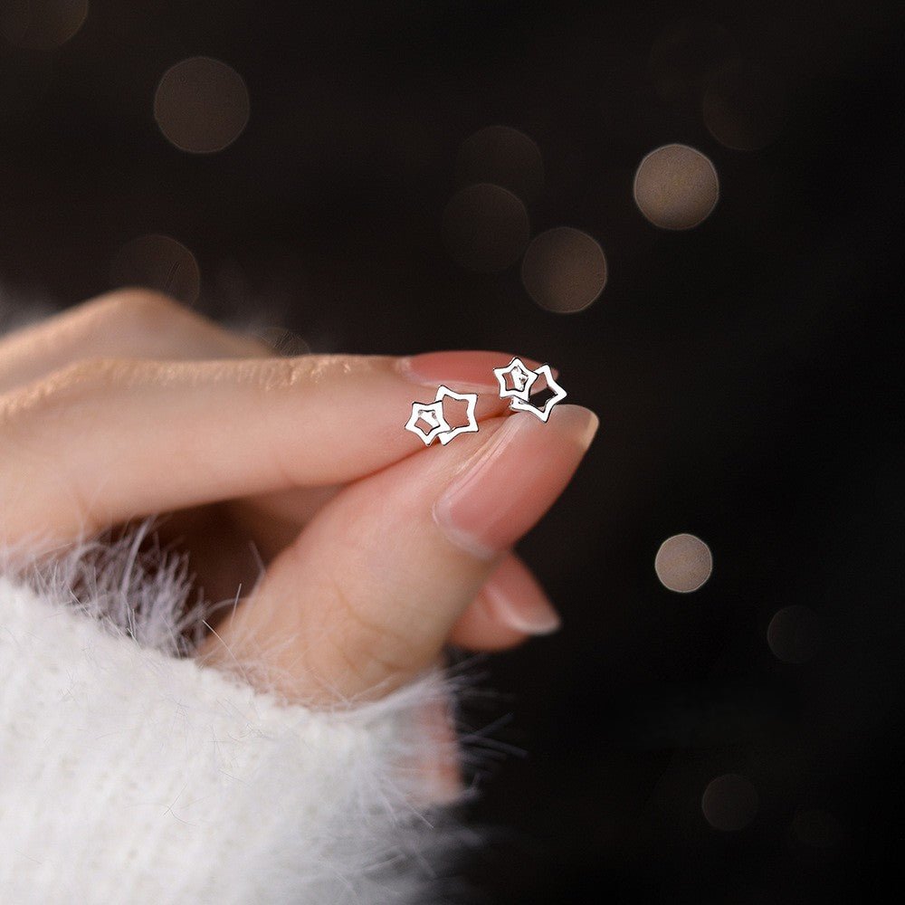 Starry Charm – S999 Feinsilber Ohrrstecker im modischen Stern - Design - AuraGleam