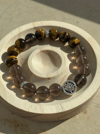 Tiger’s Focus – Goldener Tigerauge & Rauchquarz Armband - AuraGleam