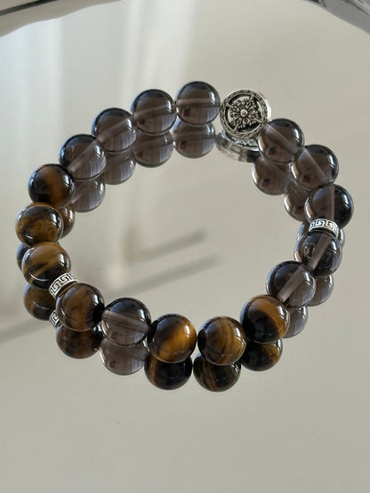 Tiger’s Focus – Goldener Tigerauge & Rauchquarz Armband - AuraGleam