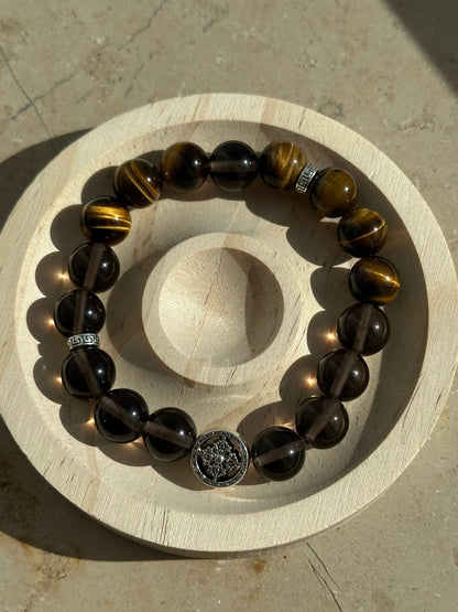 Tiger’s Focus – Goldener Tigerauge & Rauchquarz Armband - AuraGleam