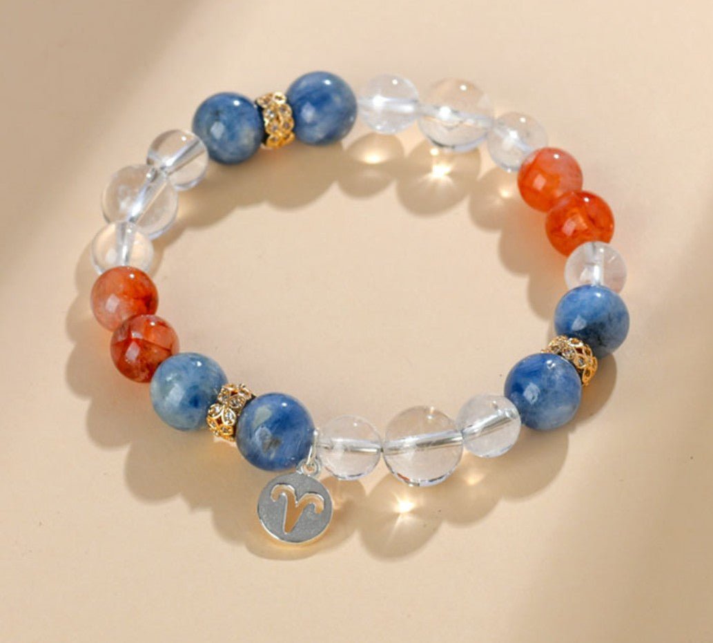 Zodiac Harmony – Armband mit natürlichen Heilsteinen & Sternzeichen - Anhänger aus 925er Silber - AuraGleam